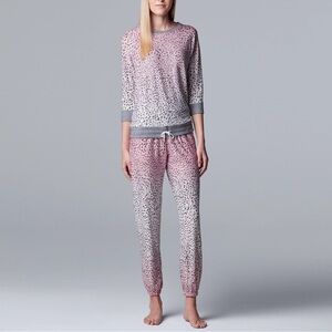 Pink Cheetah Pajama Set Ombré 3/4 Sleep Top Sweatpants Pockets XXL Vera Wang